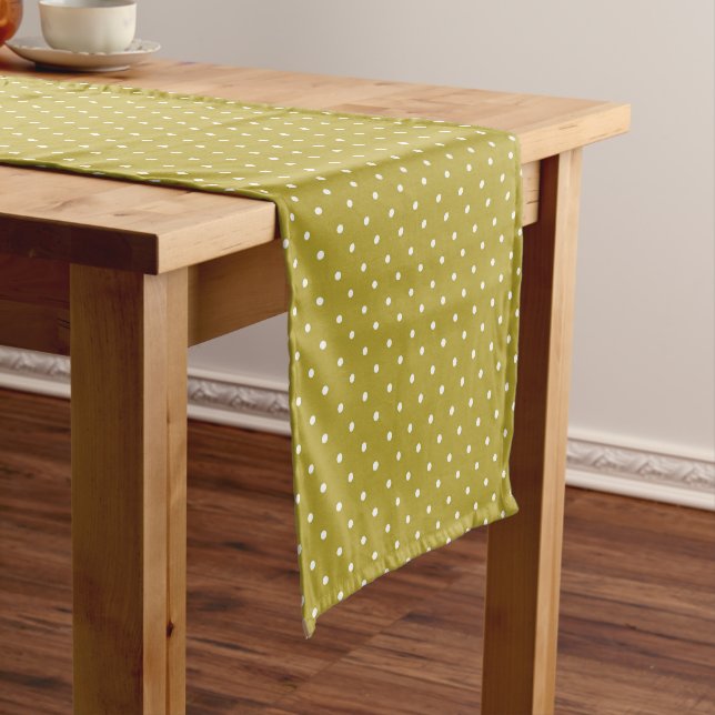  Mustard yellow white polka dots pattern  Short Table Runner (In Situ)