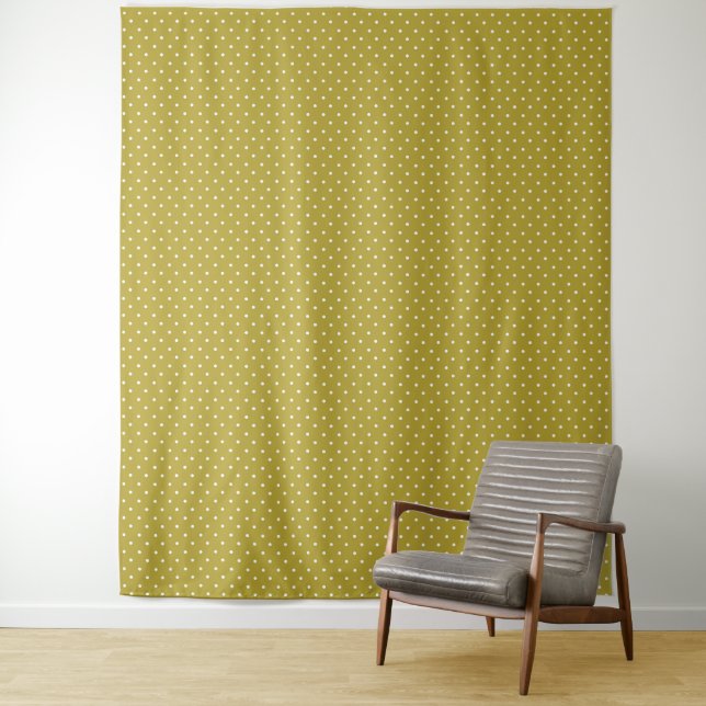  Mustard yellow white polka dots pattern  Tapestry (In Situ)