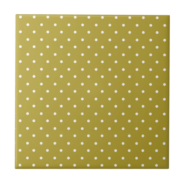  Mustard yellow white polka dots pattern  Tile (Front)