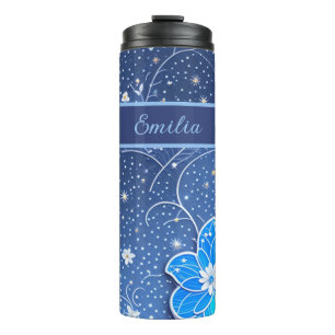 Muster blau weiß mit Blumen Thermal Tumbler