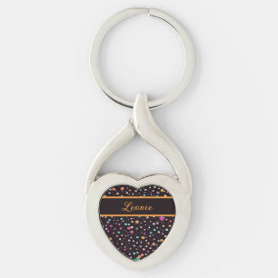 Muster schwarz mit bunten Punkten und Blumen Key Ring