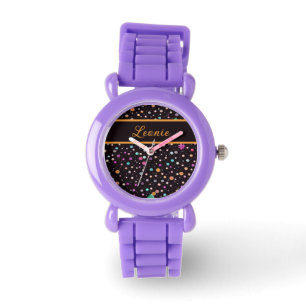 Muster schwarz mit bunten Punkten und Blumen Watch