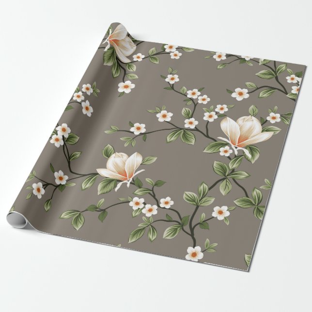 mustered small flowers with green leaves pattern o wrapping paper (Unrolled)