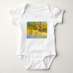 Musturd Coloured Deer with light blue Baby Bodysuit