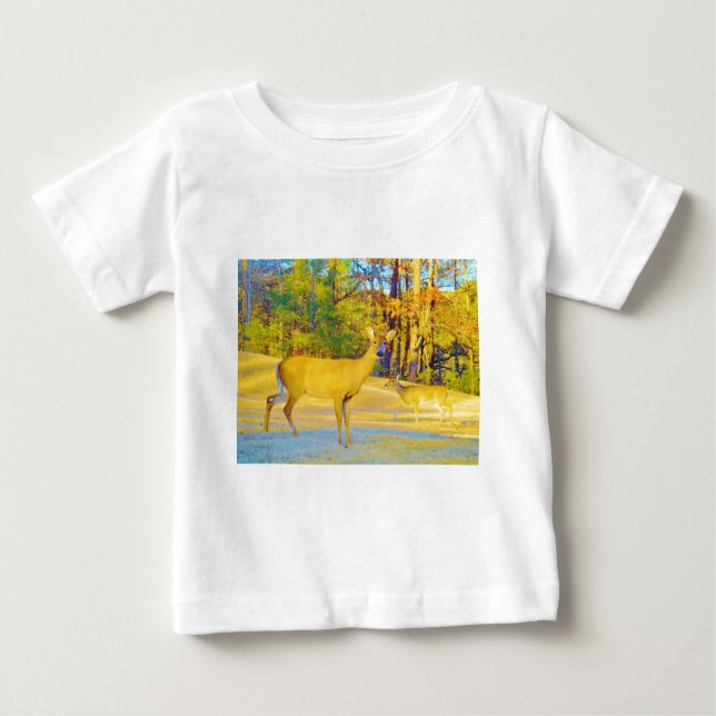 Musturd Coloured Deer with light blue Baby T-Shirt (Front)