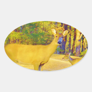 Musturd Coloured Deer with light blue Oval Sticker