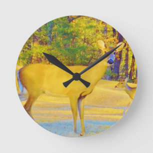 Musturd Coloured Deer with light blue Round Clock
