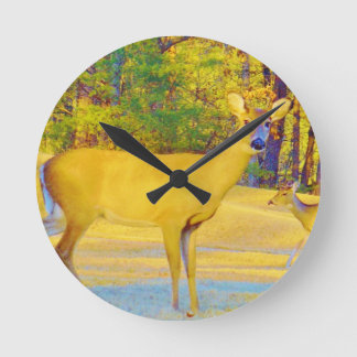 Musturd Coloured Deer with light blue Round Clock