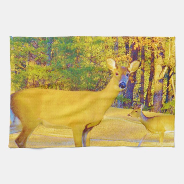 Musturd Coloured Deer with light blue Tea Towel (Horizontal)