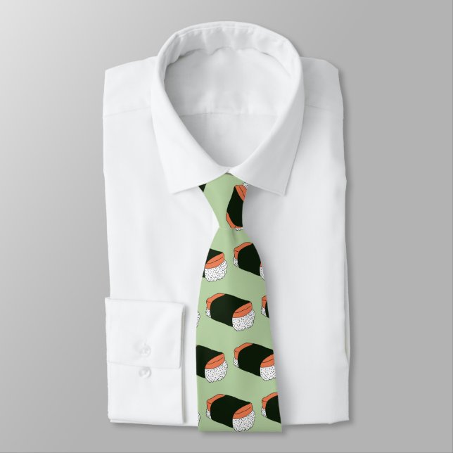 Musubi Sushi Hawaiian Food Pattern Tie (Tied)
