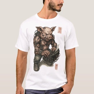 Mutant Pig Warrior – Cyberpunk Butcher with Chains T-Shirt