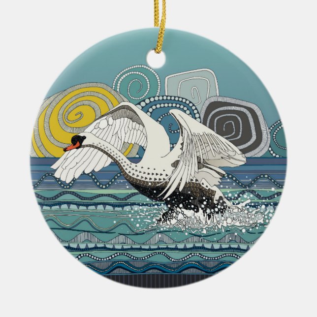 mute swan ceramic tree decoration (Front)