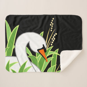 Mute Swan On Black Sherpa Blanket
