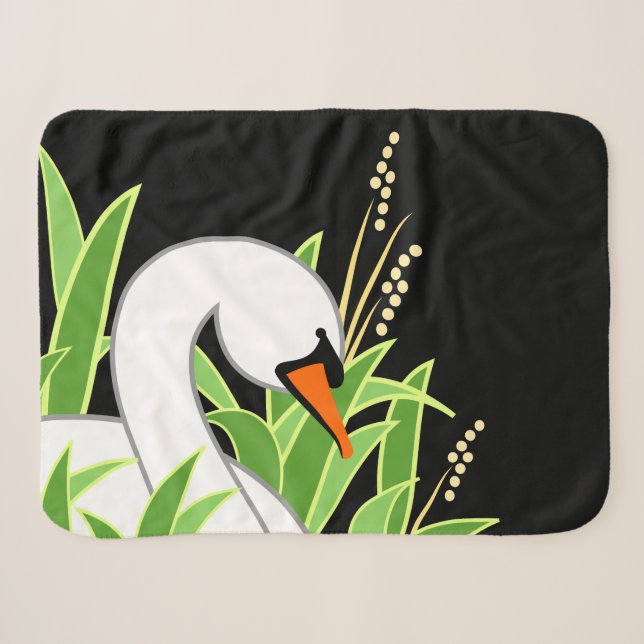 Mute Swan On Black Sherpa Blanket (Front (Horizontal))