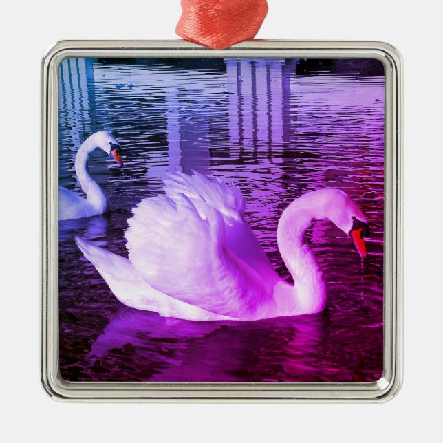 Mute swans on water metal tree decoration (Front)