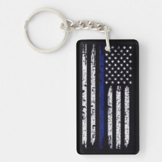 Muted American Flag with Thin Blue Line Key Ring