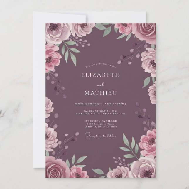 Muted Amethyst Petal Wedding Invitation (Front)