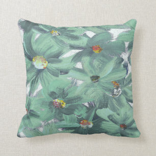 Muted Aqua Green Painted Flowers Any Colour Cushion