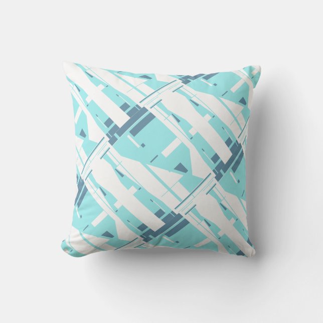 Muted Aqua on White Classical Diagonal Large Tiles Cushion (Front)