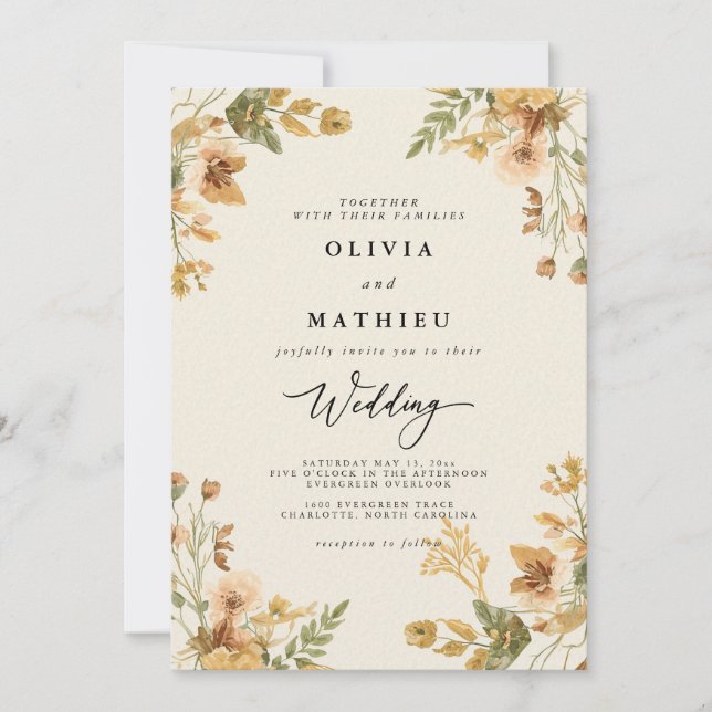 Muted Autumn Floral Flourish Wedding Invitation (Front)