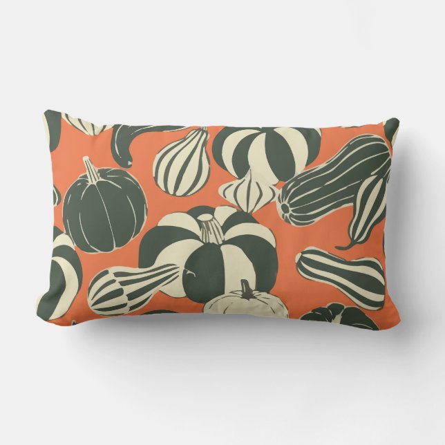 Muted Autumn Gourd Pattern Terracotta Pumpkin  Lumbar Cushion (Front)