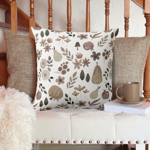 Muted Autumn Harvest Pumpkins and Foliage Cushion