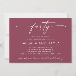 Muted Berry Rose 40th Wedding Anniversary Photo Invitation