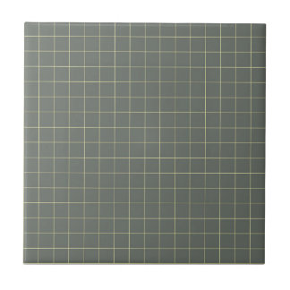 Muted Black & Pale Yellow Chequered Retro Pattern Tile