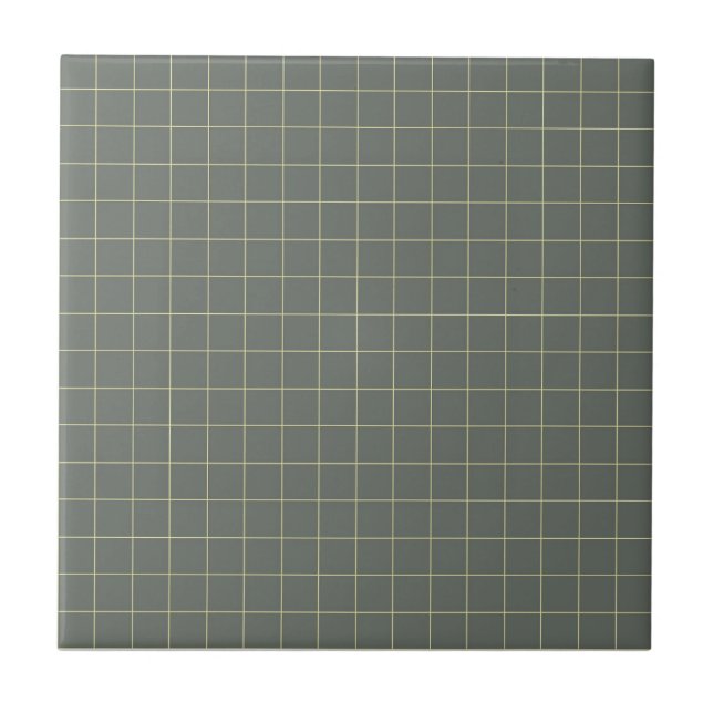 Muted Black & Pale Yellow Chequered Retro Pattern Tile (Front)