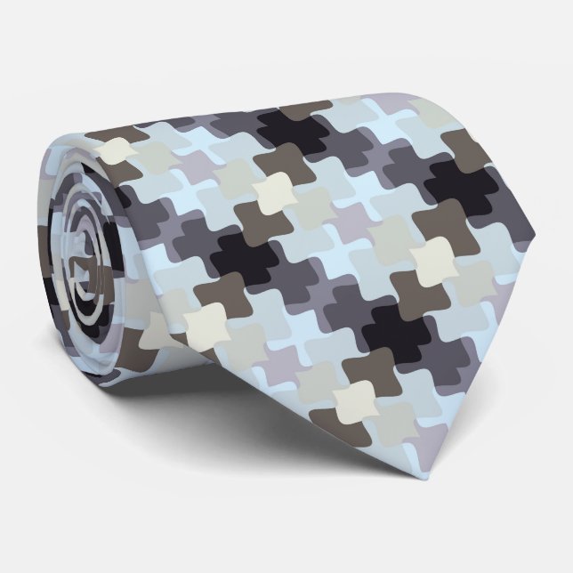 Muted Blue Beige Purple Pattern Tie (Rolled)