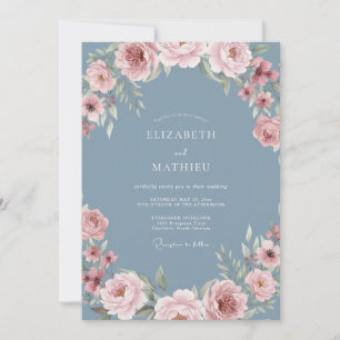Muted Blue Ethereal Floral Wedding Invitation