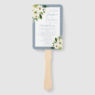 Muted Blue Floral Blooms Wedding Ceremony Program Hand Fan