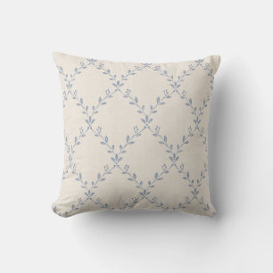 Muted Blue Floral Trellis Block Print Pattern Cushion