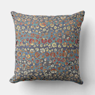 muted Blue Grey Orange Yellow Leopard Print Mosaic Cushion