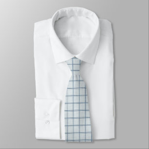 Muted Blue Minimal Windowpane Plaid Grid Squares Tie