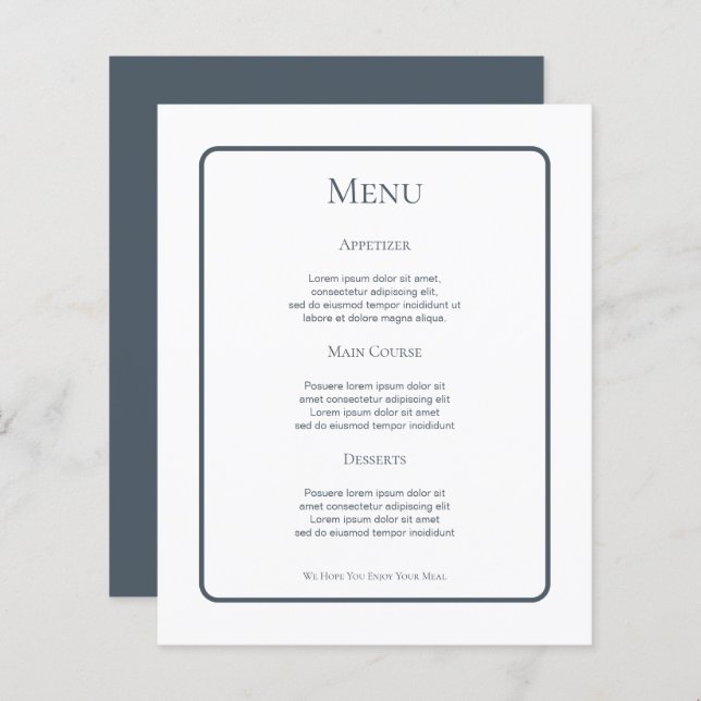 Muted Blue Personalised Wedding Menu (Front/Back)
