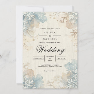 Muted Blue Winter Bloom Wedding Invitation