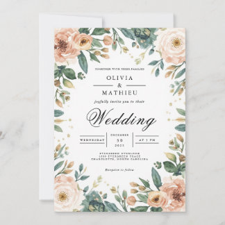Muted Blush Blossom Arch Wedding Invitation