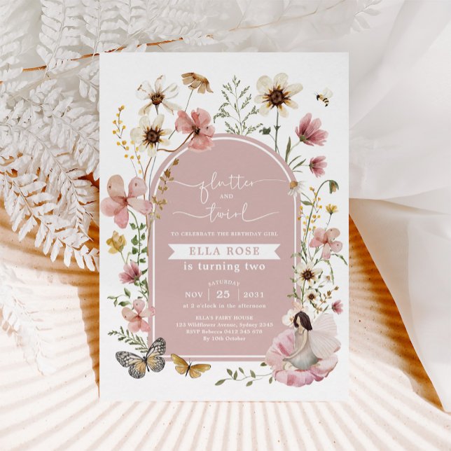 Muted Blush Boho Fairy Wildflower Girl Birthday Invitation (Creator Uploaded)