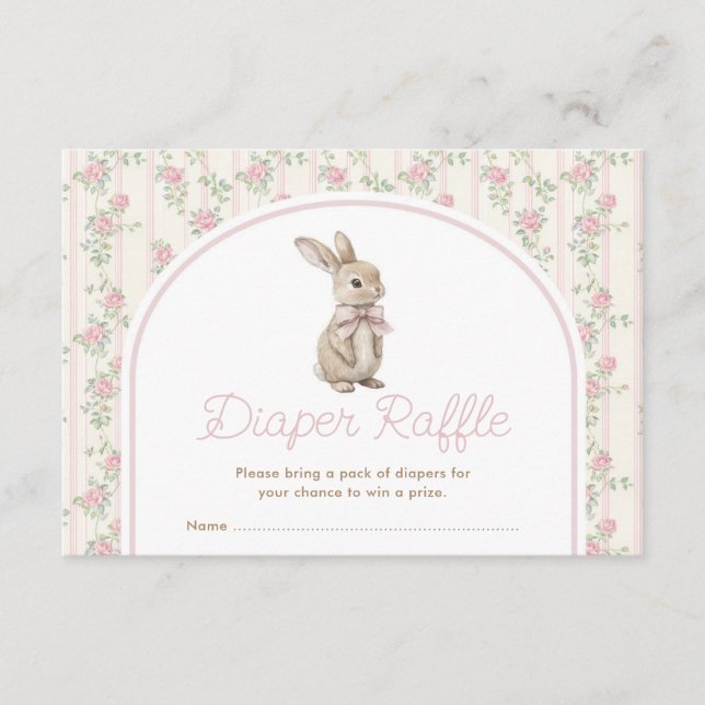 Muted Blush Bunny Rabbit Baby Shower Diaper Raffle Enclosure Card (Front)