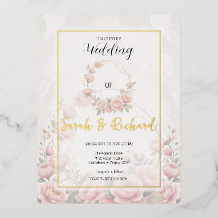 Muted Blush Floral Paper Garden Romantic Wedding Foil Invitation Postcard