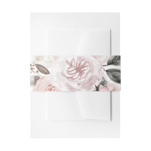 Muted Blush Pink Floral Watercolor Dark Foliage Invitation Belly Band