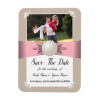 Muted Blush & Tan Pearl Ribbon Photo Save The Date