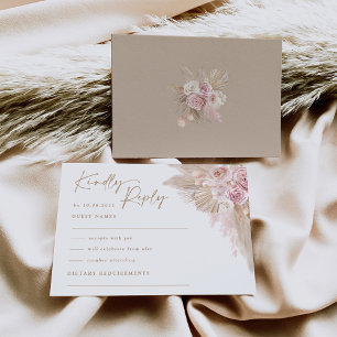 Muted Blush Tropical Boho Pampas Wedding RSVP Card