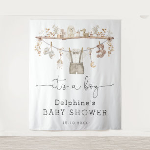 Muted Boho Little Man Boy Baby Shower Welcome Tapestry