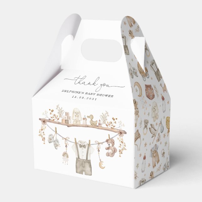 Muted Boho Nursery Clothes Toys Boy Baby Shower Favour Box (Back Side)