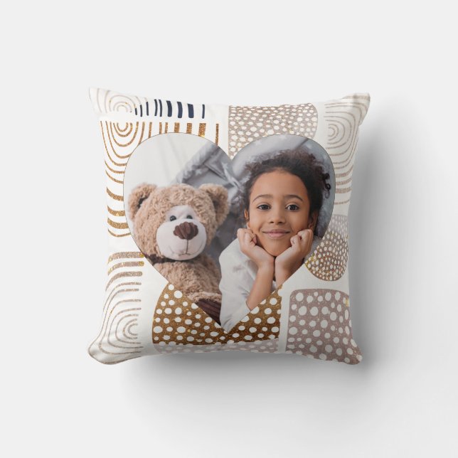 Muted Boho Shapes Heart Photo Cushion (Front)