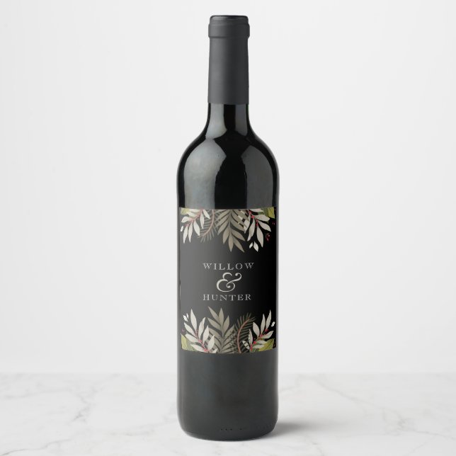 Muted Botanical | Earth Colours | Wedding Wine Label (Front)