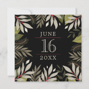 Muted Botanicals Black Save The Date Card
