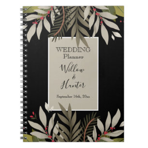 Muted Botanicals on Black Wedding Planner Notebook